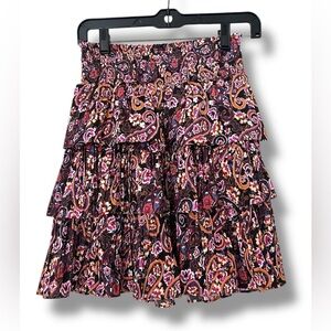 Anthropologie Smocked Tiered Paisley Mini Skirt